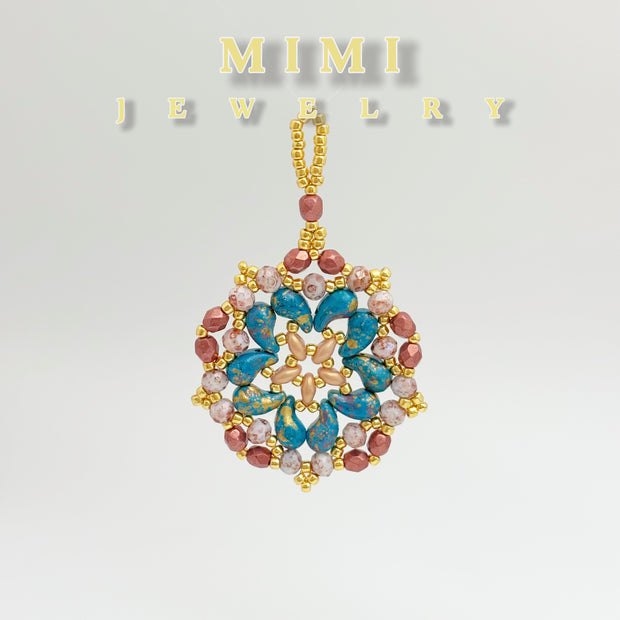K39 Mandala Teardrop Beaded Pendant