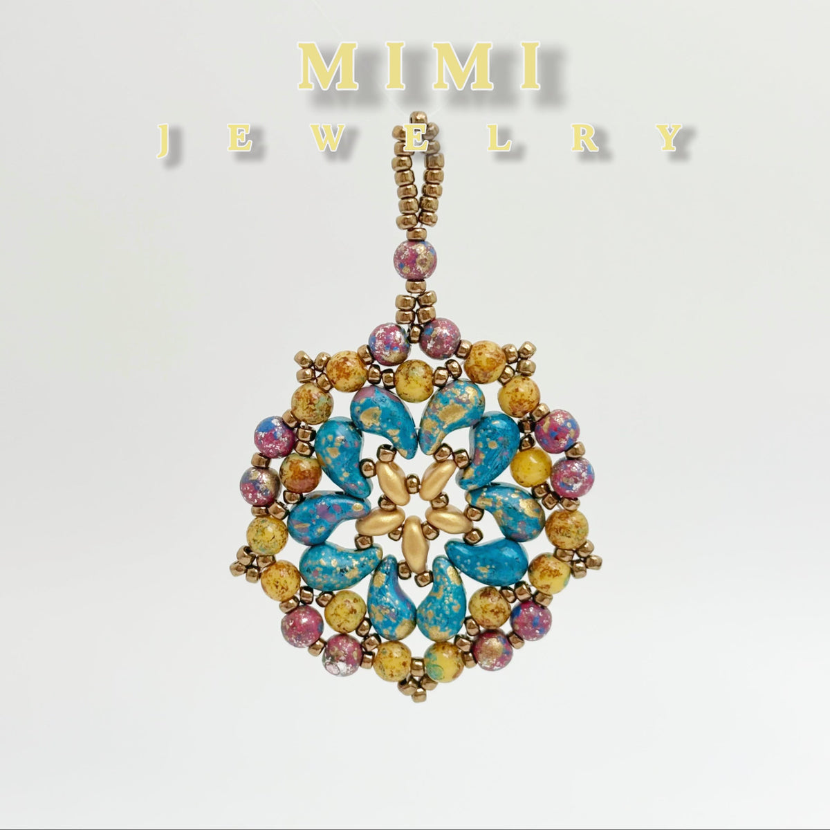 K39 Mandala Teardrop Beaded Pendant