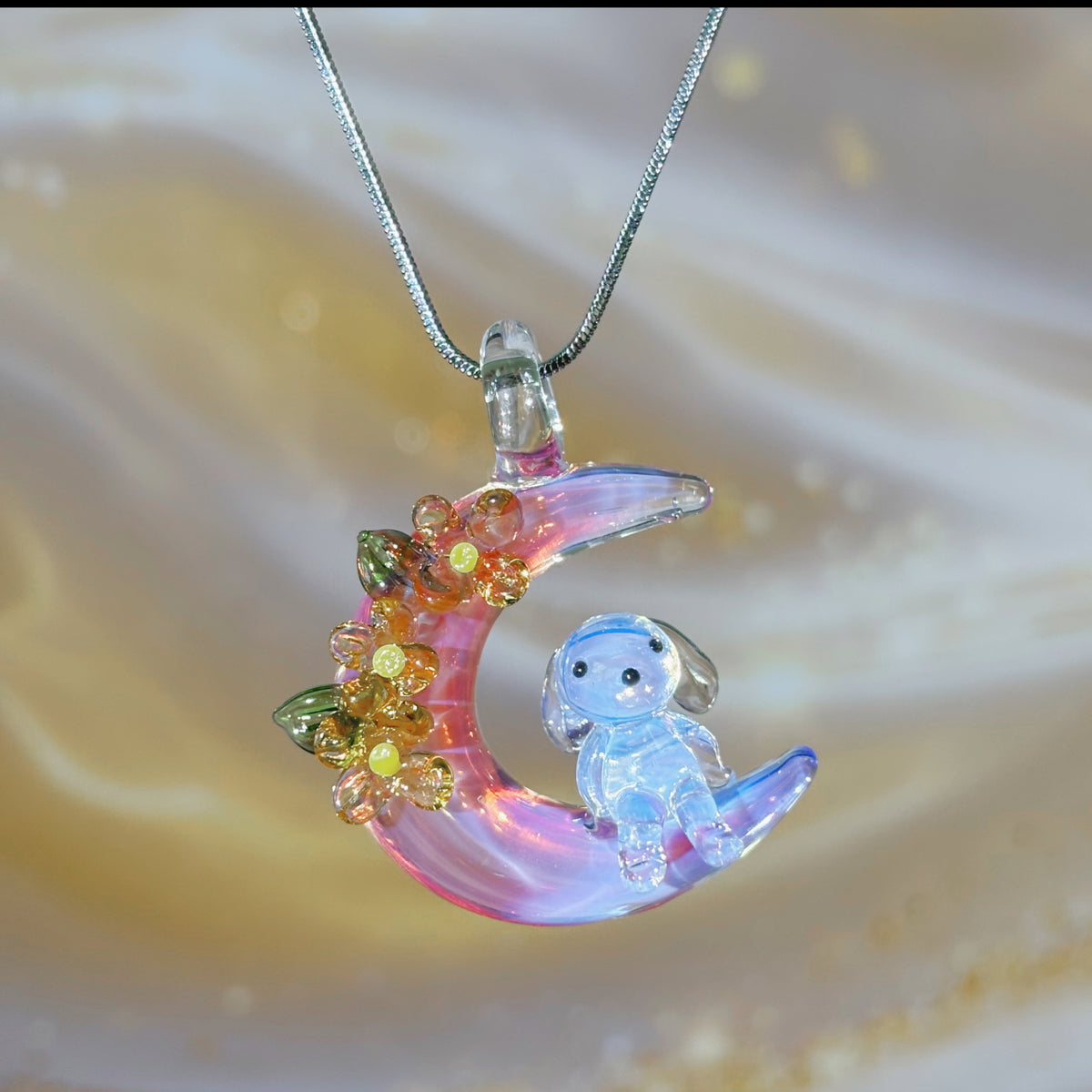 Lampwork Glass Bunny Sitting On the Moon