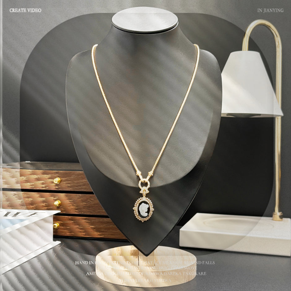 (N17) Cameo Portrait Mother-Pearl Pendant Necklace