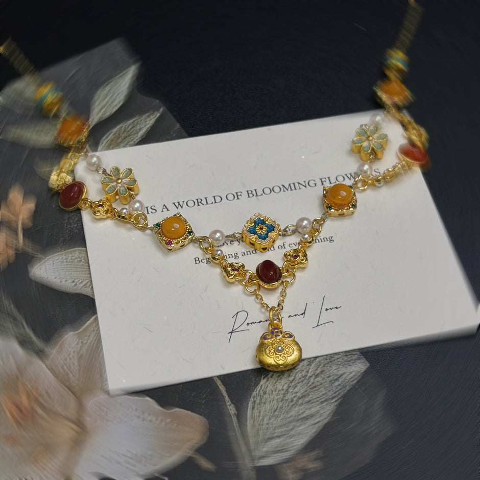 (N18) Carnelian Turquoise 18K Gold Plated Y-Necklace Handmade