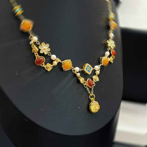 (N18) Carnelian Turquoise 18K Gold Plated Y-Necklace Handmade