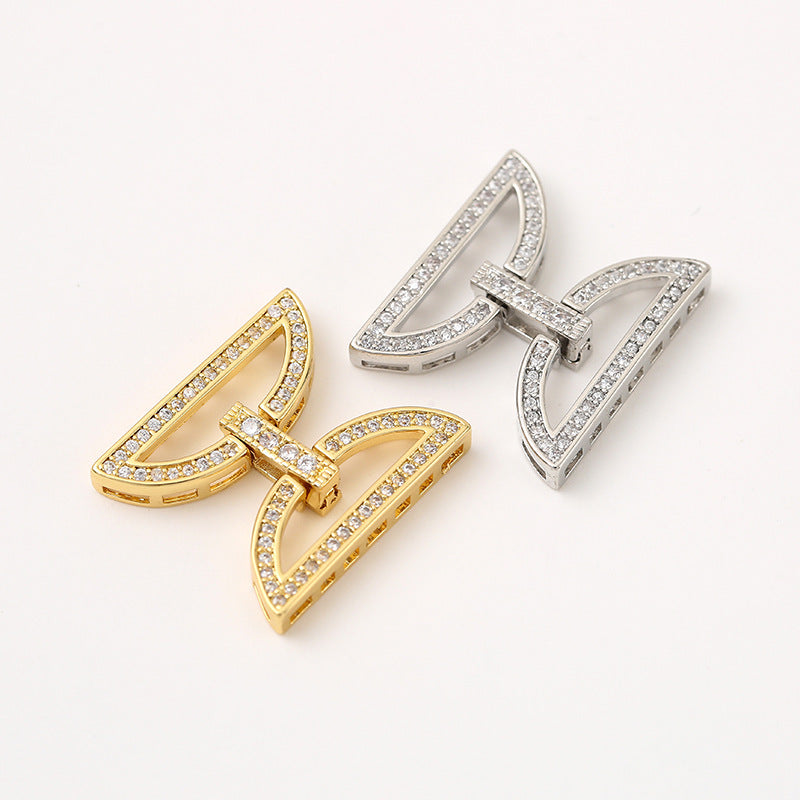 (JF8) 18K Gold Pave Zircon Symmetrical Semi-Circle Jewelry Clasp for Premium Bracelets