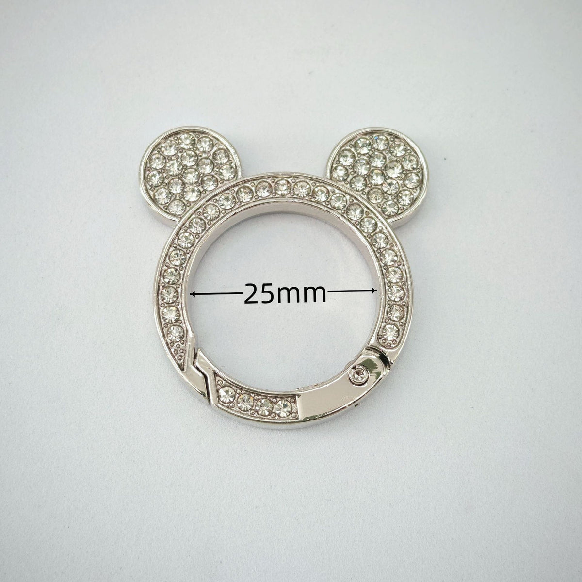 (JF17) Mickey Ear Rhinestone Spring Gate Rings - 25mm Bling Mouse Head Carabiner