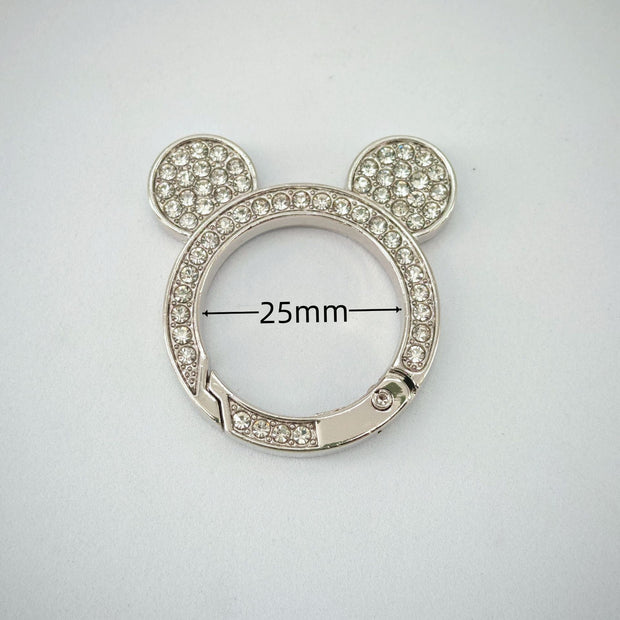 (JF17) Mickey Ear Rhinestone Spring Gate Rings - 25mm Bling Mouse Head Carabiner
