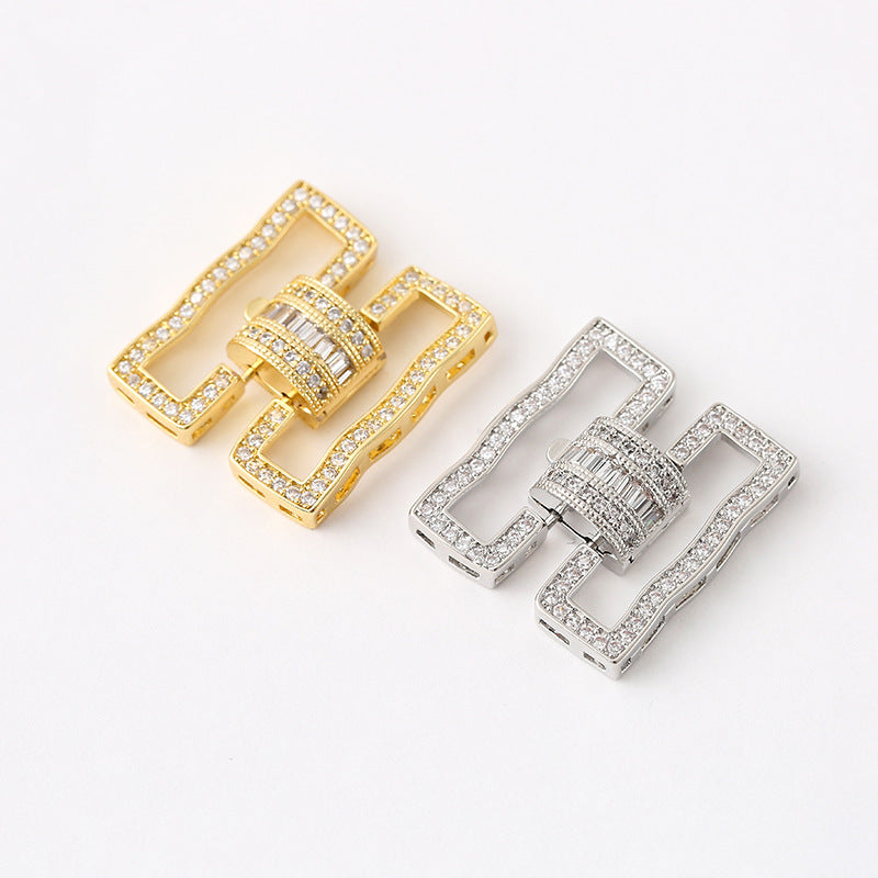 (JF10) 18K Gold Pave Zirconium Rectangular Wave Clasp for Multi-row Jewelry Making