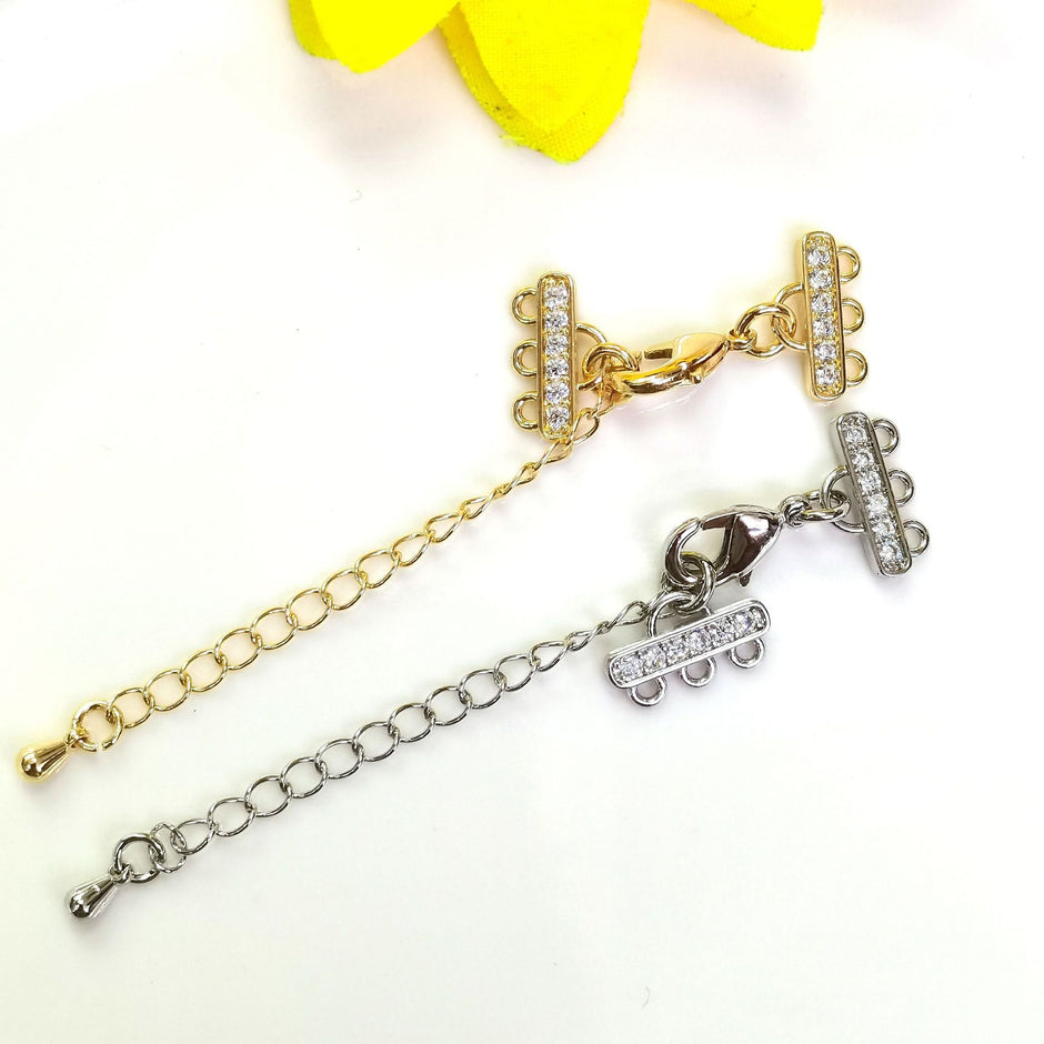 (JF7) Pave Zirconium 2-Row&3- Row Lobster Claw Clasp - Premium Color Retention Fastener for High-End DIY Jewelry