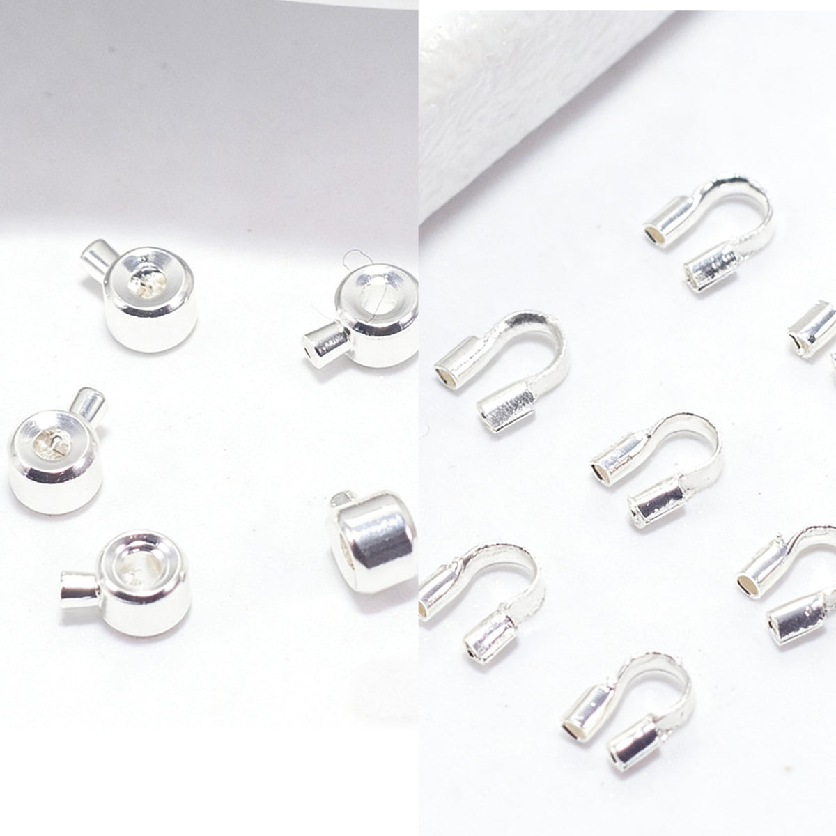 (JF13)18K Gold Jewelry Finishing Kit - Crimp Beads & U-Shape Wire Protectors Set