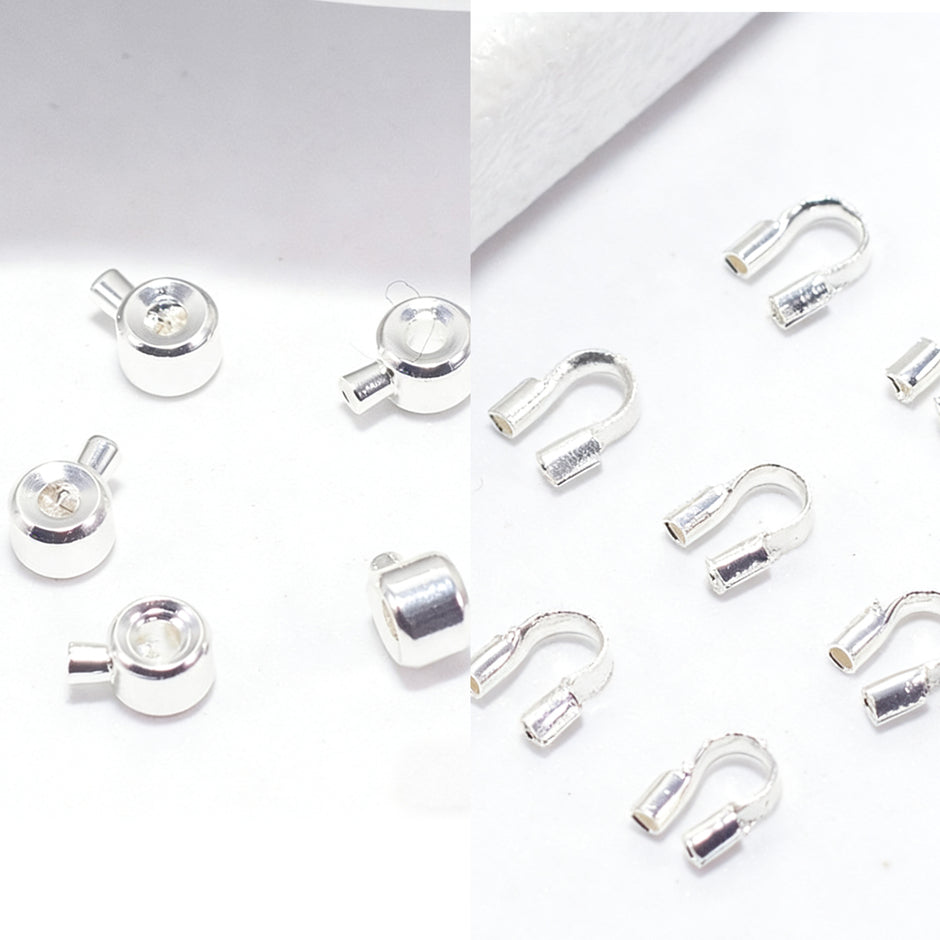 (JF13)18K Gold Jewelry Finishing Kit - Crimp Beads & U-Shape Wire Protectors Set