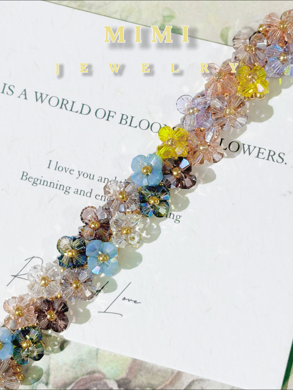 (K19) Two Layers of Flower Bicone Bracelet