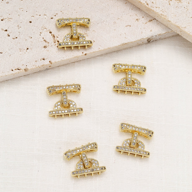 (JF5) Luxury Micro Pave Zirconia Multi-Strand Clasp - 18K Gold Plated Jewelry Connector