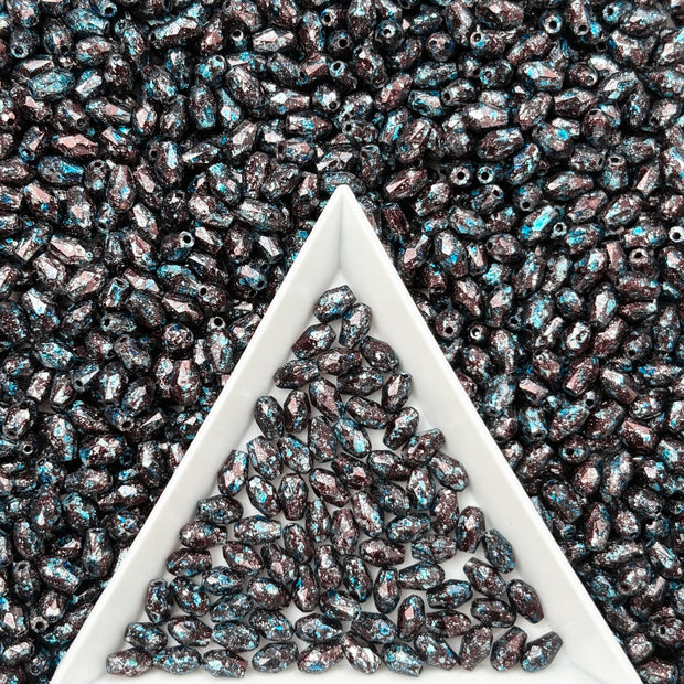 (P19) 3x5mm Glass Teardrop Beads Picasso Finish - Loose Beads for DIY Crafts