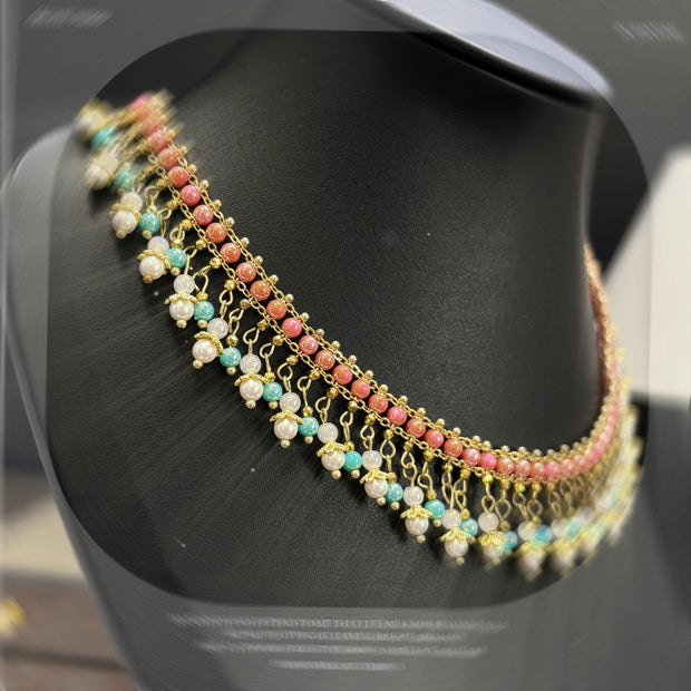 (N20) Ethereal Sway: Nanhong & Turquoise Pearl Drop Necklace (Elegant, highlights movement)