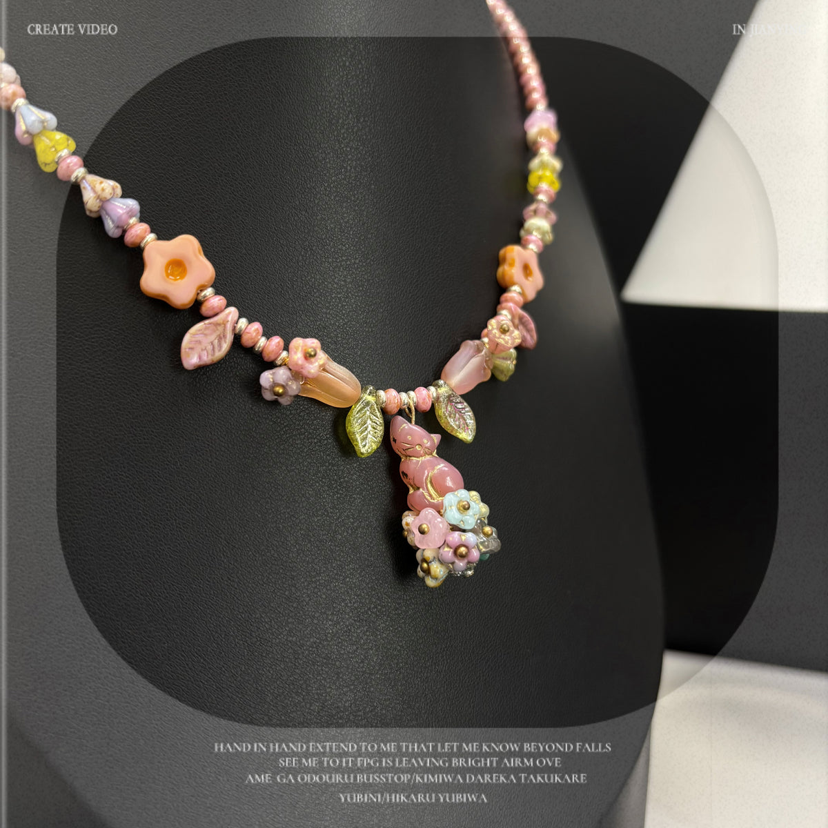 (N21) Sakura Lilies & Kitty Floral Handmade Necklace
