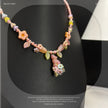 (N21) Sakura Lilies & Kitty Floral Handmade Necklace