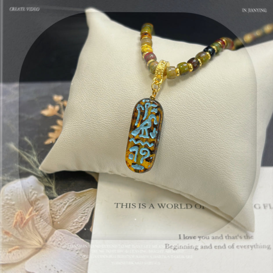 (N23) Picasso Matubo 4mm Style Egypt Car-Touch Czech Glass Necklace