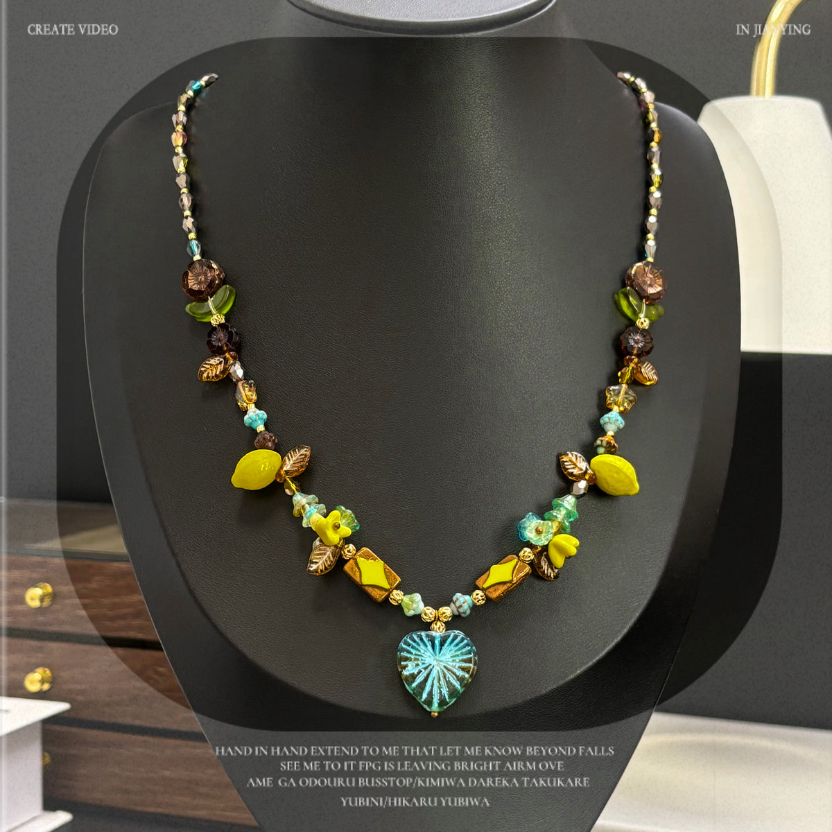 (N26) Summer Pastoral Czech Glass Heart Pendant Handmade Necklace