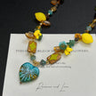 (N26) Summer Pastoral Czech Glass Heart Pendant Handmade Necklace