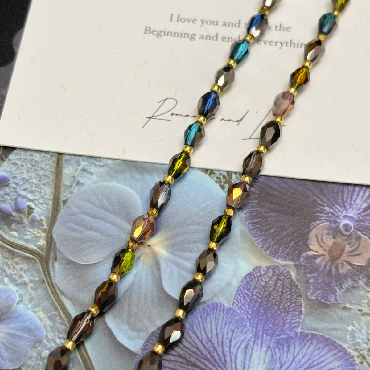 (N26) Summer Pastoral Czech Glass Heart Pendant Handmade Necklace