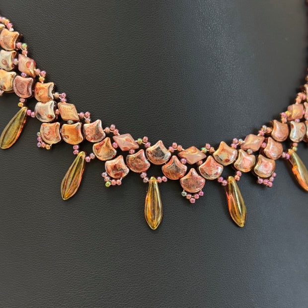 (N27) Iridescent Crimson Gingko Layered Handmade Necklace