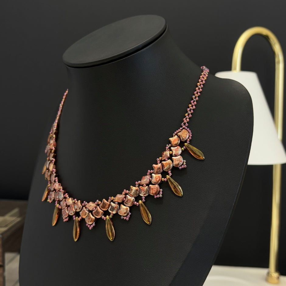 (N27) Iridescent Crimson Gingko Layered Handmade Necklace