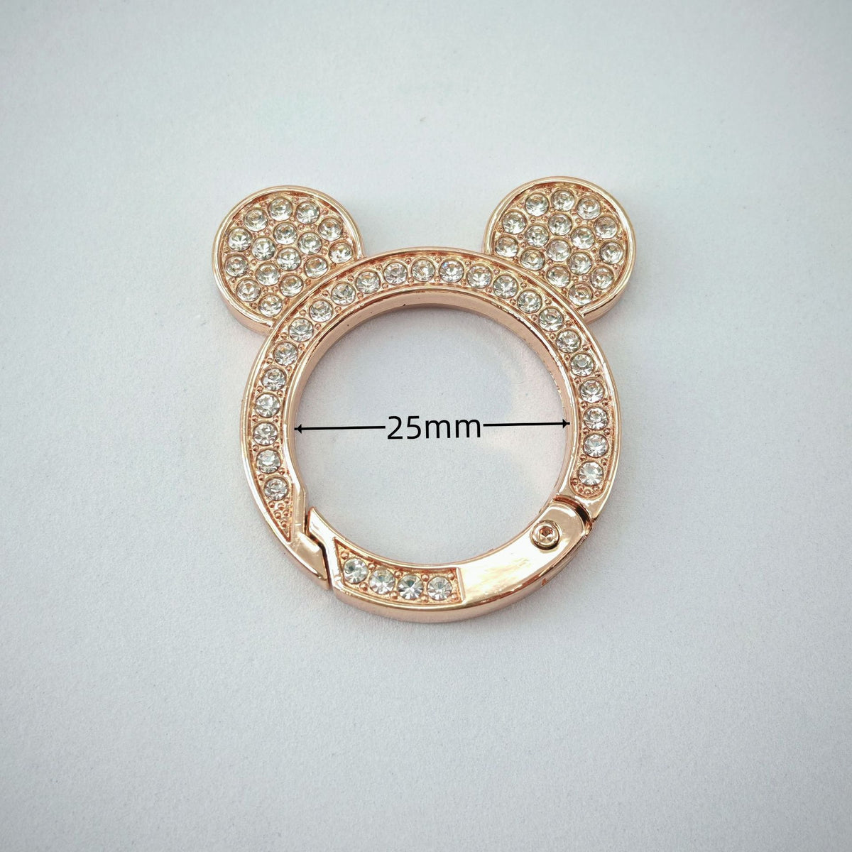 (JF17) Mickey Ear Rhinestone Spring Gate Rings - 25mm Bling Mouse Head Carabiner