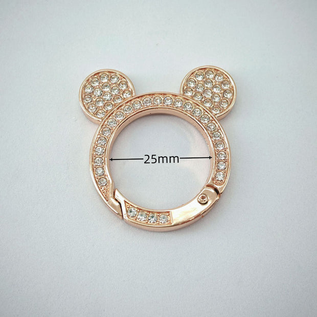 (JF17) Mickey Ear Rhinestone Spring Gate Rings - 25mm Bling Mouse Head Carabiner