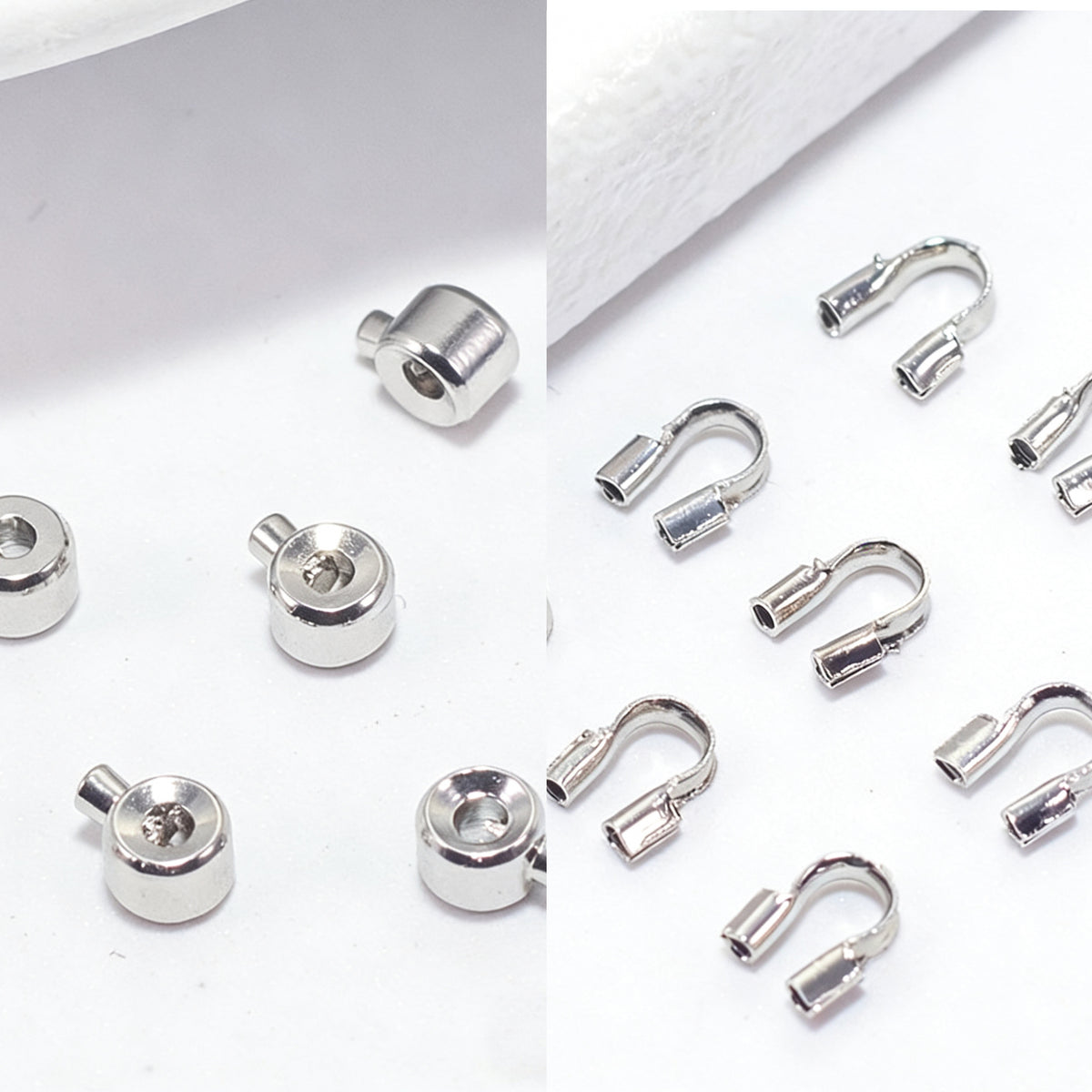(JF13)18K Gold Jewelry Finishing Kit - Crimp Beads & U-Shape Wire Protectors Set