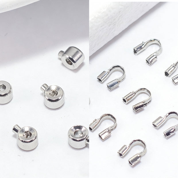 (JF13)18K Gold Jewelry Finishing Kit - Crimp Beads & U-Shape Wire Protectors Set