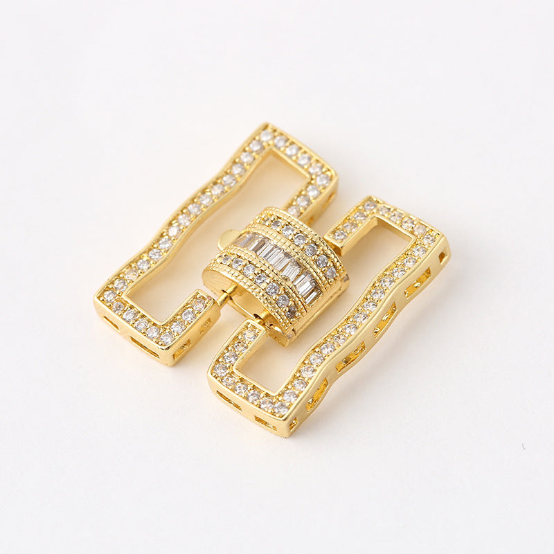 (JF10) 18K Gold Pave Zirconium Rectangular Wave Clasp for Multi-row Jewelry Making