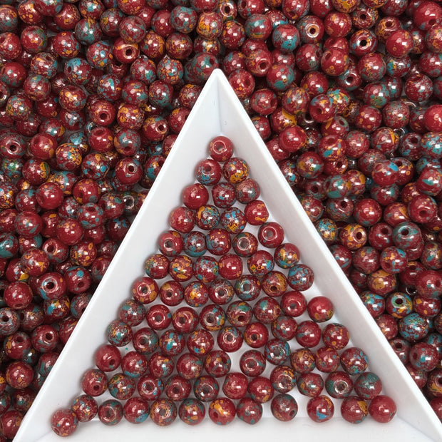 (P5) 4mm Picasso Round Beads, DIY Jewelry Loose Beads