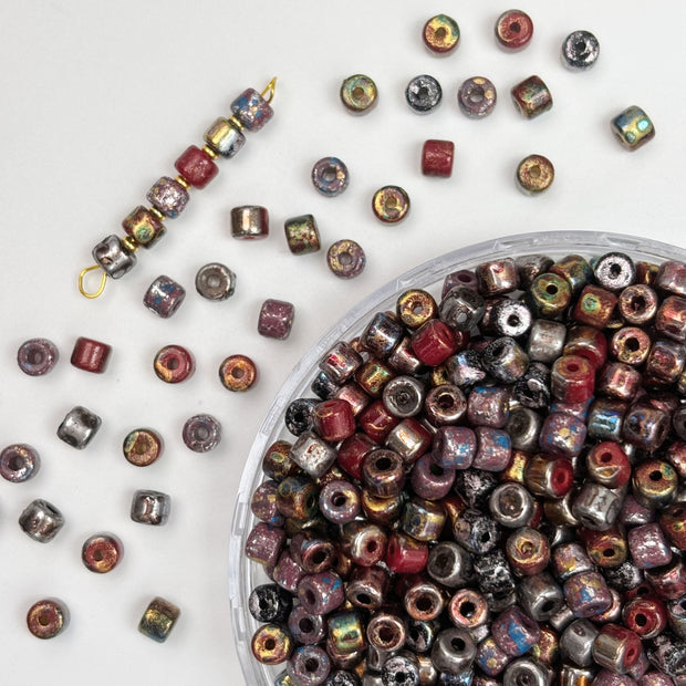 (P14) Mixed 4mm Picasso Mini Barrel Glass Beads – Rustic Glass Beads for Jewelry Making