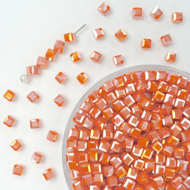 (T18) 4mm Crystal Glass Square Beads, Diagonal Hole Faceted Beads for Jewelry Making DIY