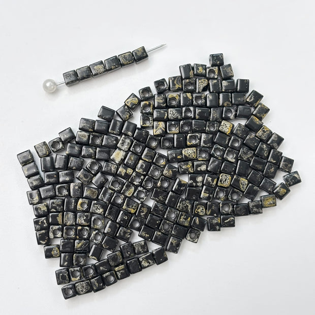 4mm Transparent Amber Picasso Czech Glass Square Beads for Jewelry Making