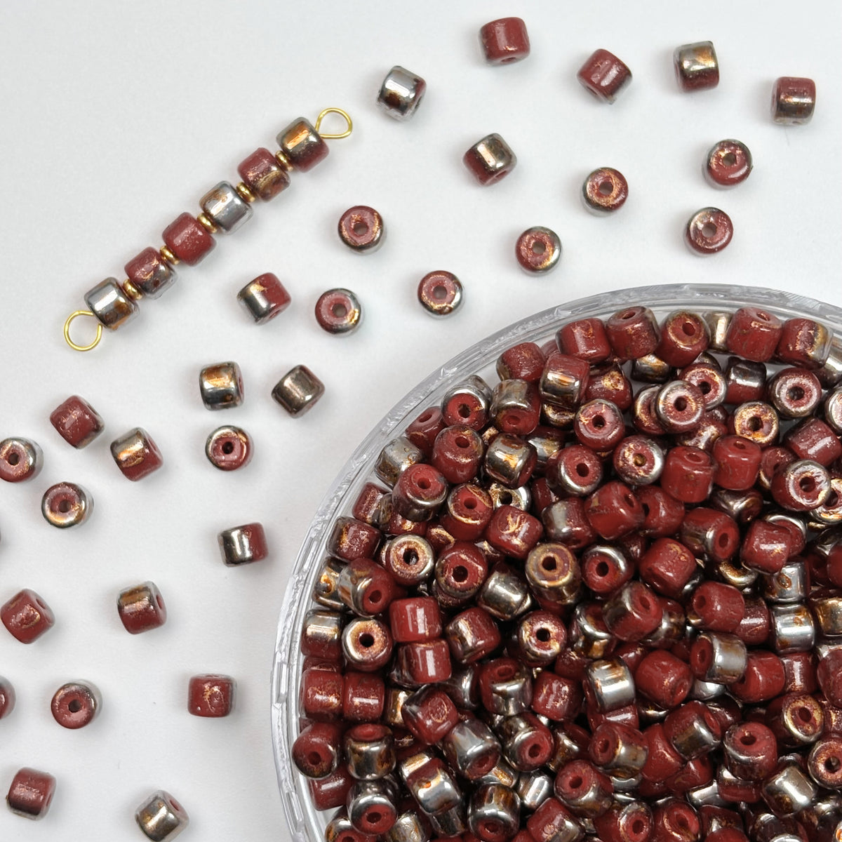 (P3) 4mm Picasso Mini Barrel Glass Beads – Rustic Glass Beads for Jewelry Making