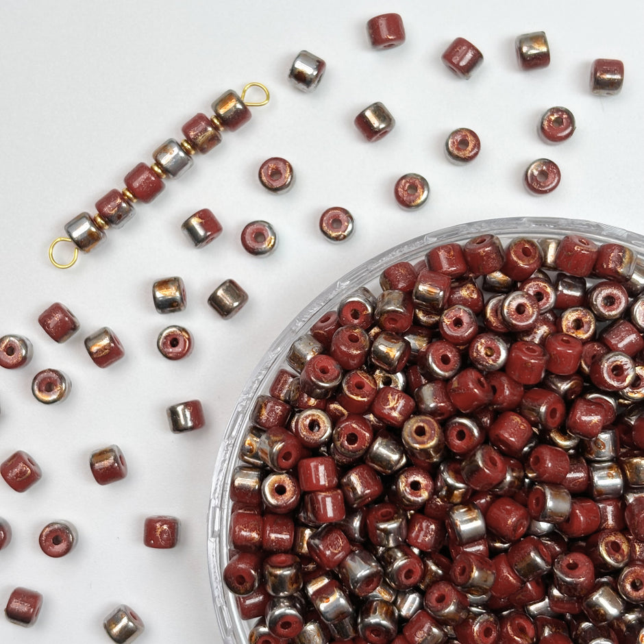 (P3) 4mm Picasso Mini Barrel Glass Beads – Rustic Glass Beads for Jewelry Making