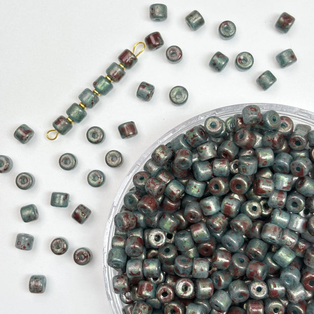 (P3) 4mm Picasso Mini Barrel Glass Beads – Rustic Glass Beads for Jewelry Making