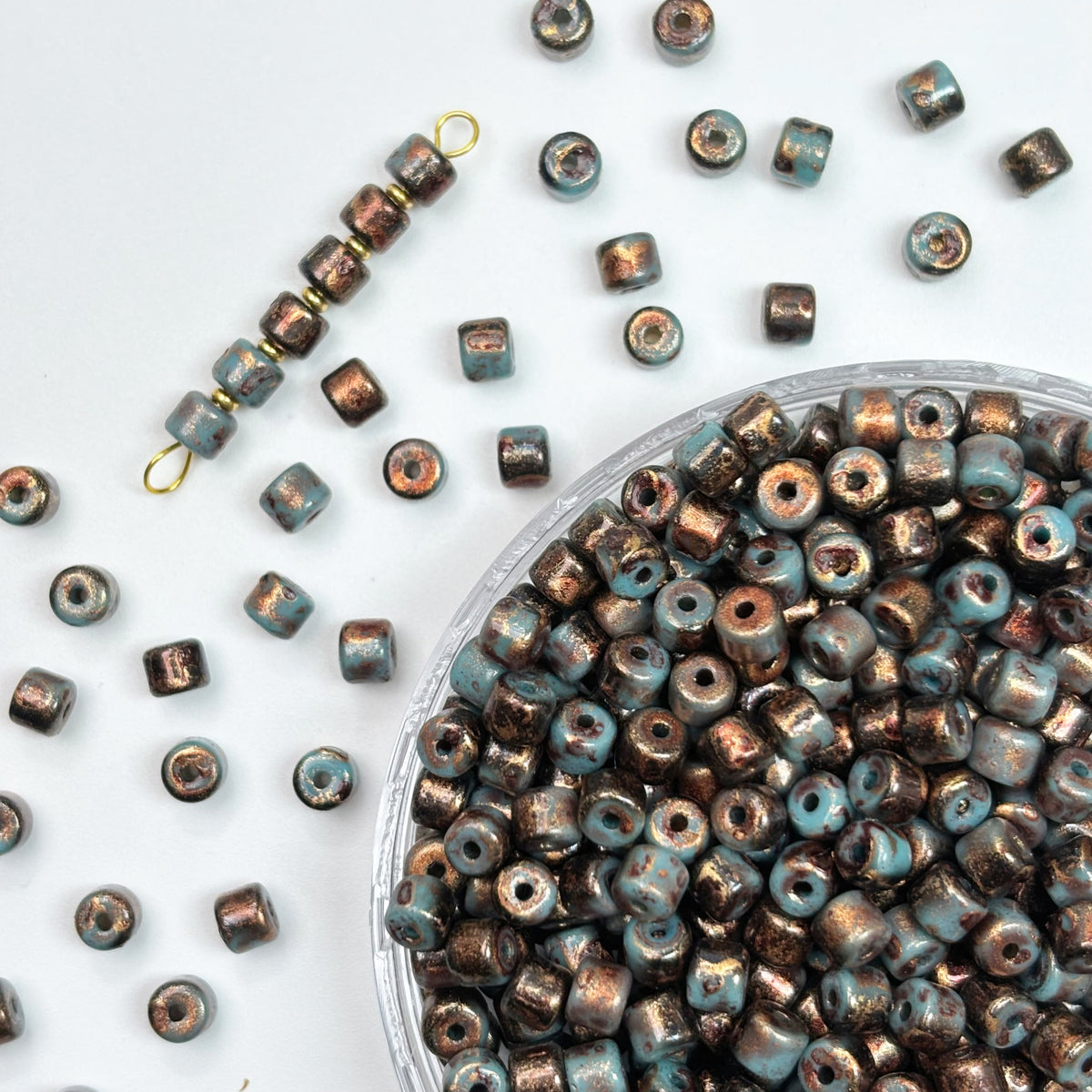 (P3) 4mm Picasso Mini Barrel Glass Beads – Rustic Glass Beads for Jewelry Making