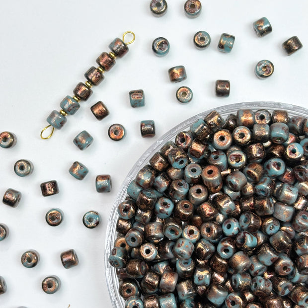 (P3) 4mm Picasso Mini Barrel Glass Beads – Rustic Glass Beads for Jewelry Making