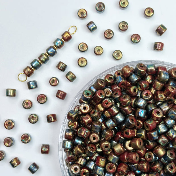(P3) 4mm Picasso Mini Barrel Glass Beads – Rustic Glass Beads for Jewelry Making
