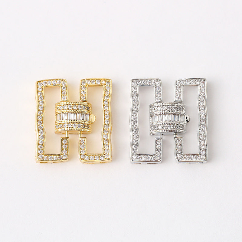 (JF10) 18K Gold Pave Zirconium Rectangular Wave Clasp for Multi-row Jewelry Making