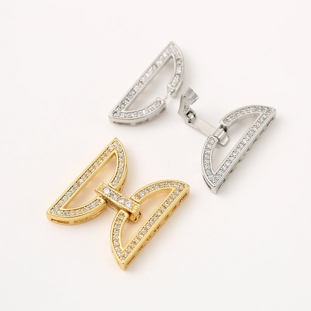 (JF8) 18K Gold Pave Zircon Symmetrical Semi-Circle Jewelry Clasp for Premium Bracelets