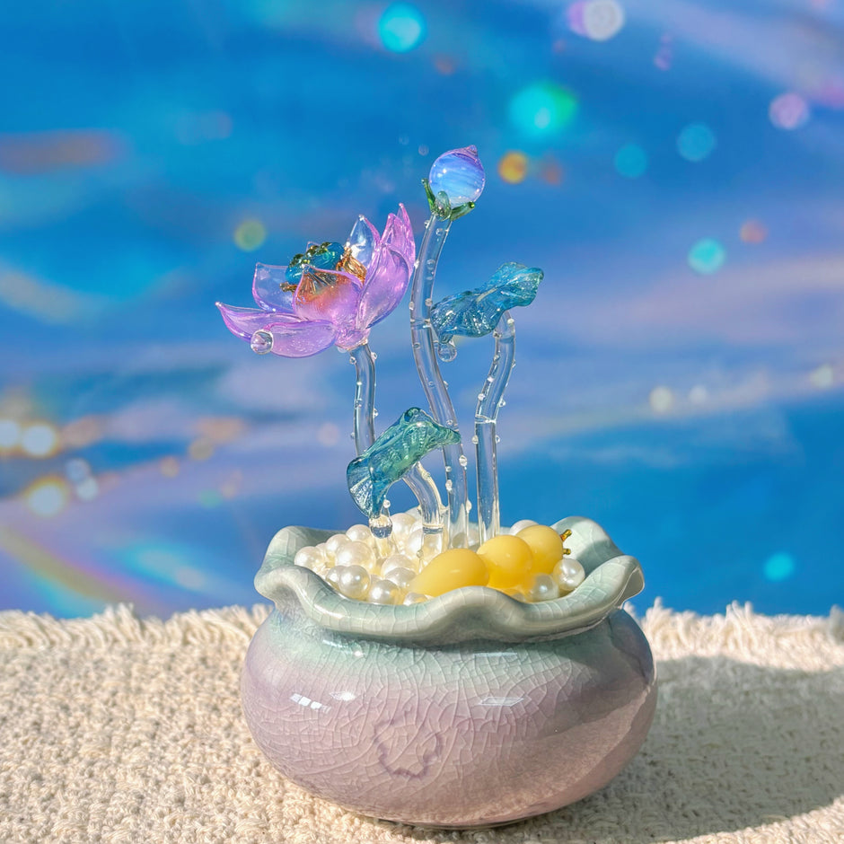 Lamp Work Of Lotus Pond Bonsai Purple Clear