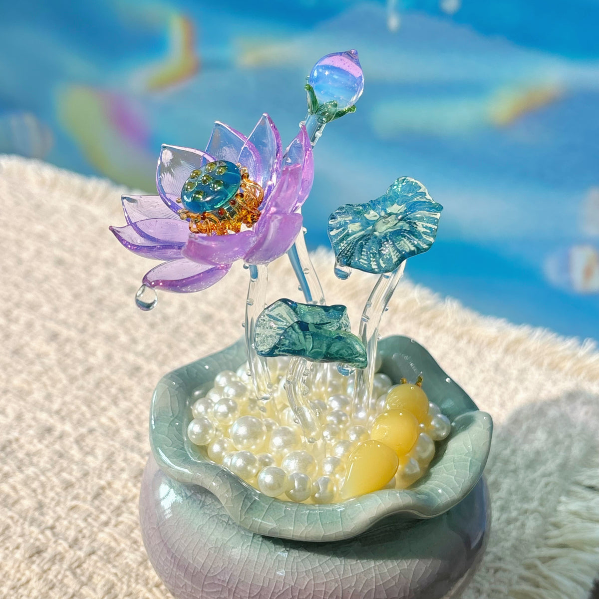 Lamp Work Of Lotus Pond Bonsai Purple Clear