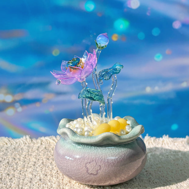 Lamp Work Of Lotus Pond Bonsai Purple Clear