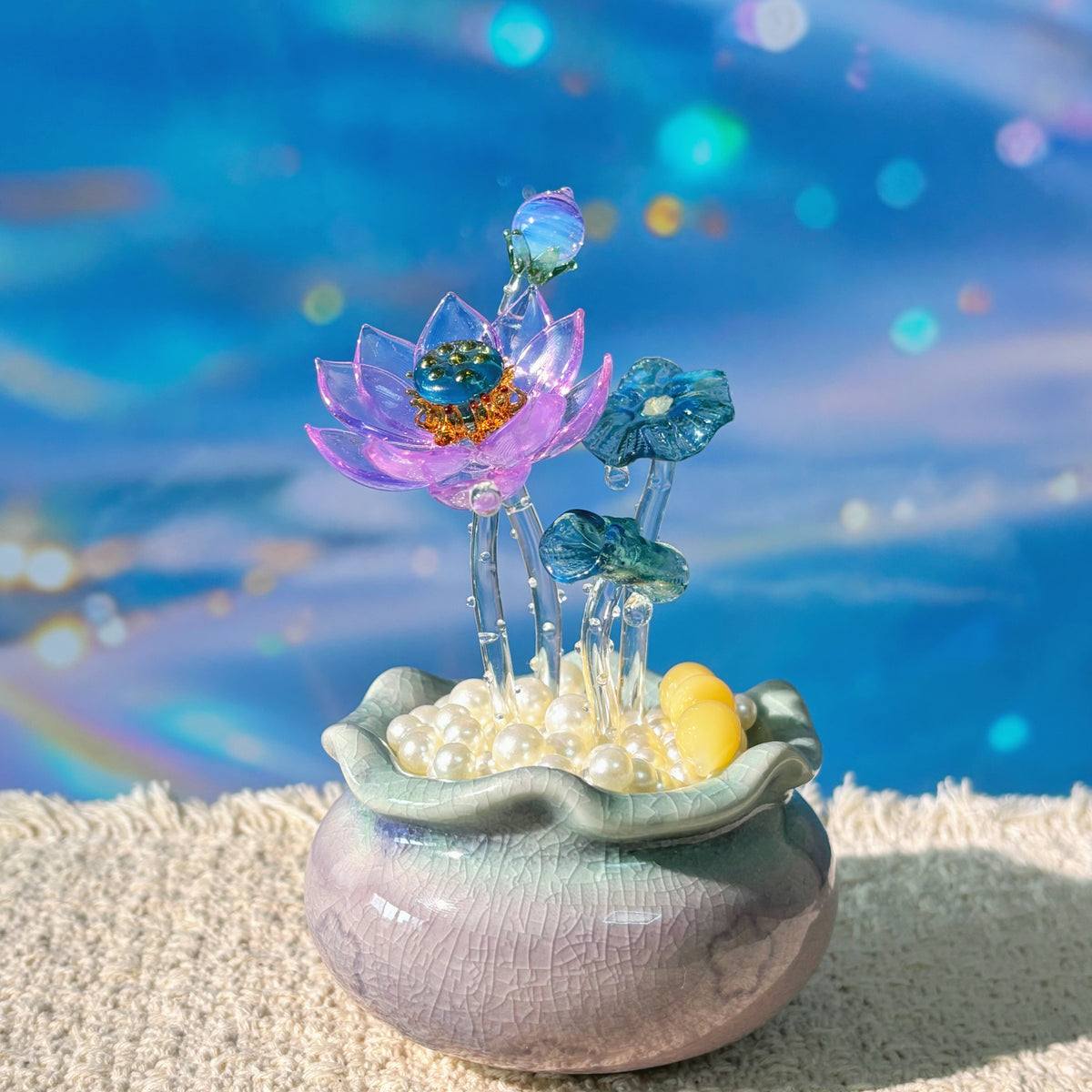 Lamp Work Of Lotus Pond Bonsai Purple Clear