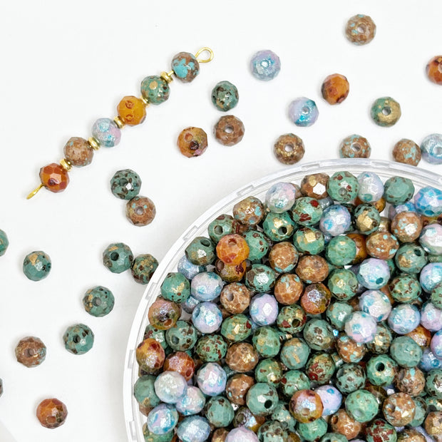 (P13) Mixed 4mm Vintage Picasso Faceted Round Beads | Retro Glass Beads for Jewelry Making