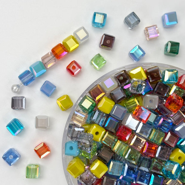(T12) 6mm Square Crystal Glass Beads with Regular Hole - Craft Beads for Jewelry DIY