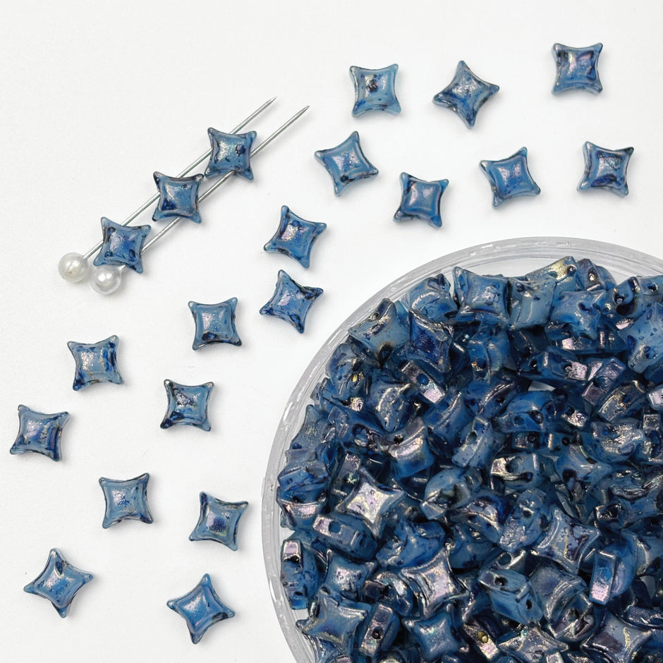 (P10) Picasso Style 2-Hole Four-Pointed Star Glass Beads - Custom Colorway