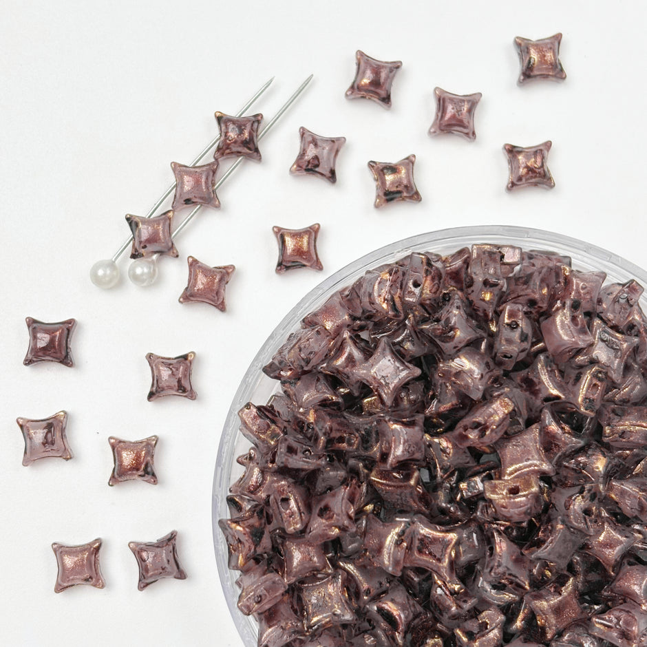 (P10) Picasso Style 2-Hole Four-Pointed Star Glass Beads - Custom Colorway